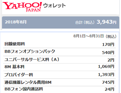「yahooウォレット」の請求明細